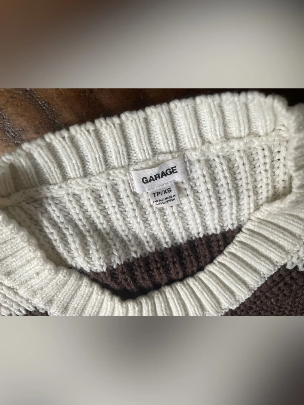 Brown and White Stripe Crew Neck Sweater
